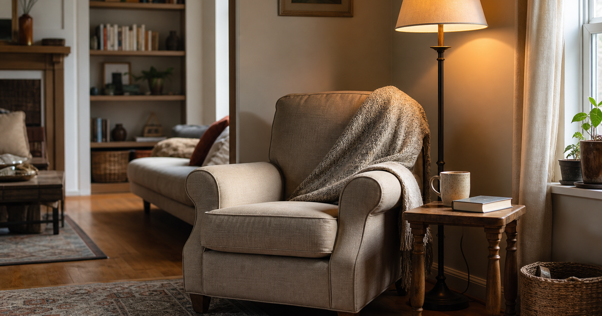 Een leeshoek inrichten: stoel, lamp en sidetable