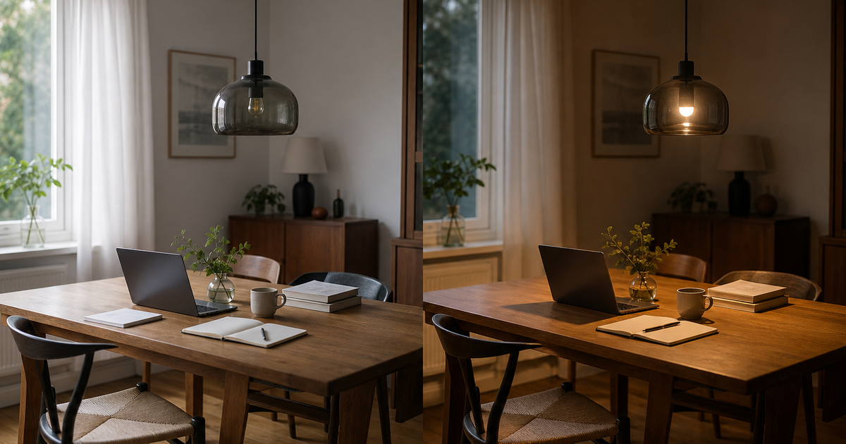 Een werkplek aan de eettafel: verlichting die overdag én 's avonds werkt