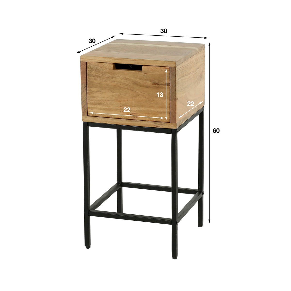 Mesita de noche Slim XS con 1 cajón / Acacia maciza