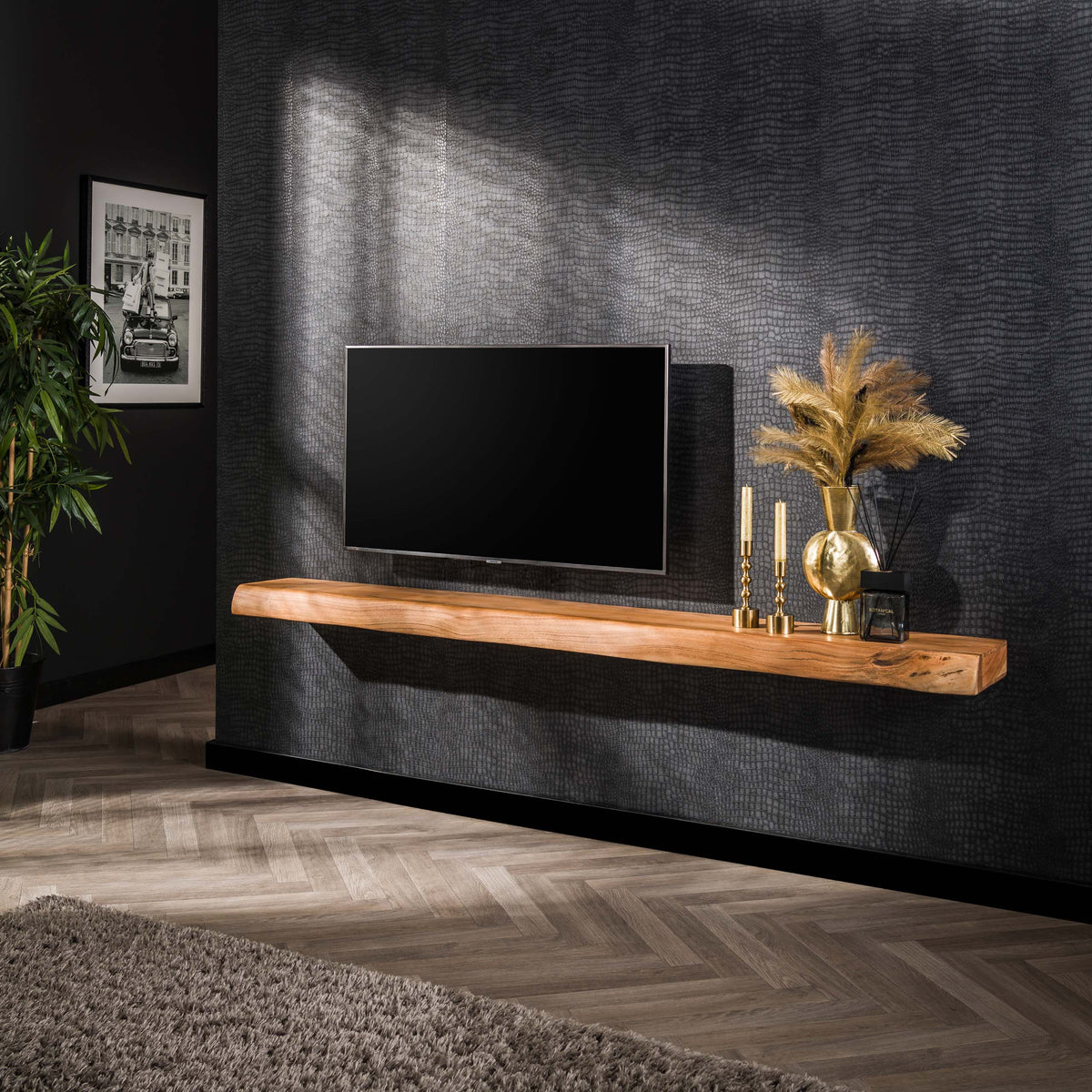 Vägghylla Twigg 200cm / Massiv akacia