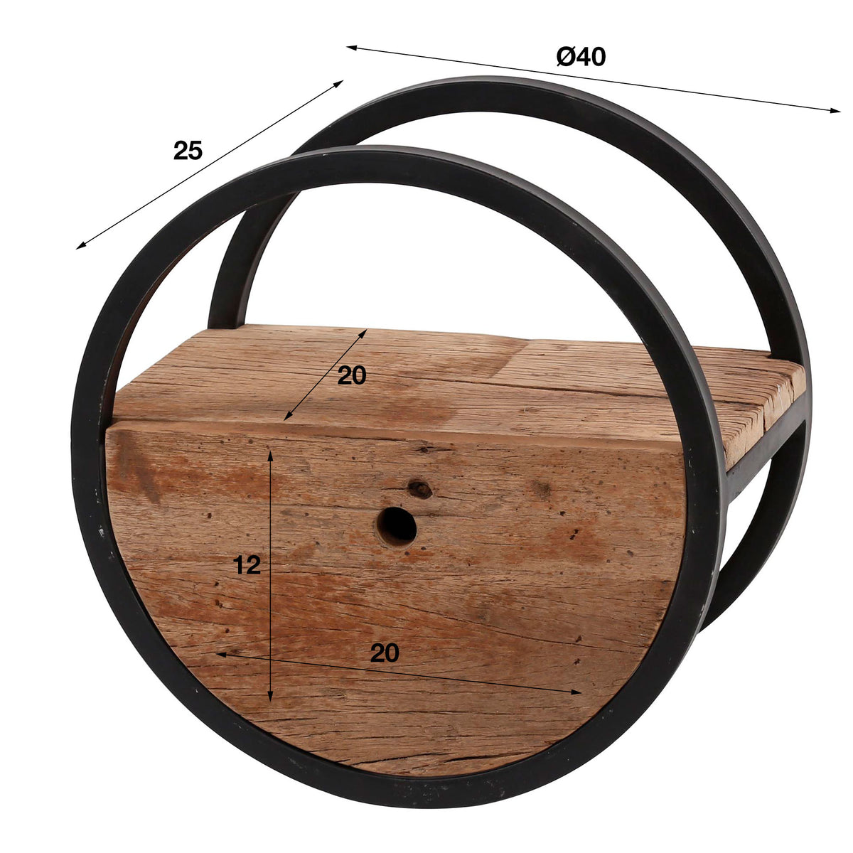 Estante de pared Halo con 1 cajón Ø40cm / Madera dura robusta