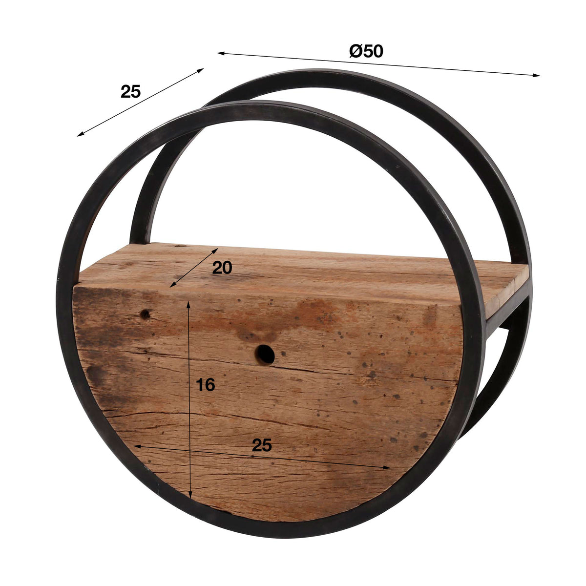 Väggreol Halo med 1 låda Ø50cm / Robust lövträ
