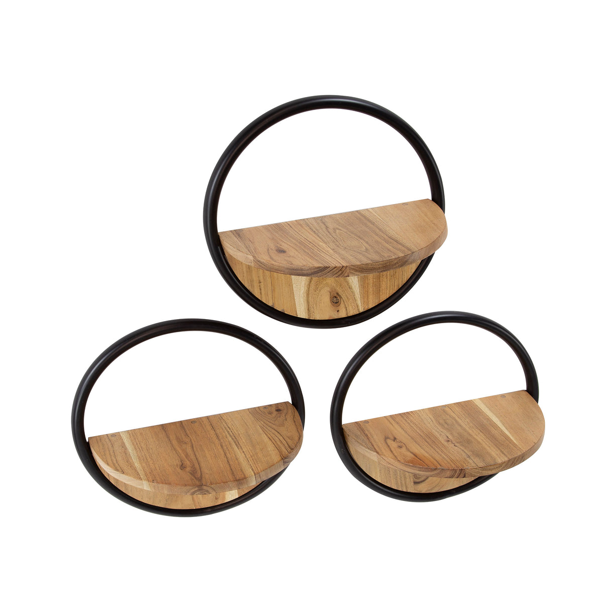 Wandregal Radius, 3er-Set / Massives Akazienholz