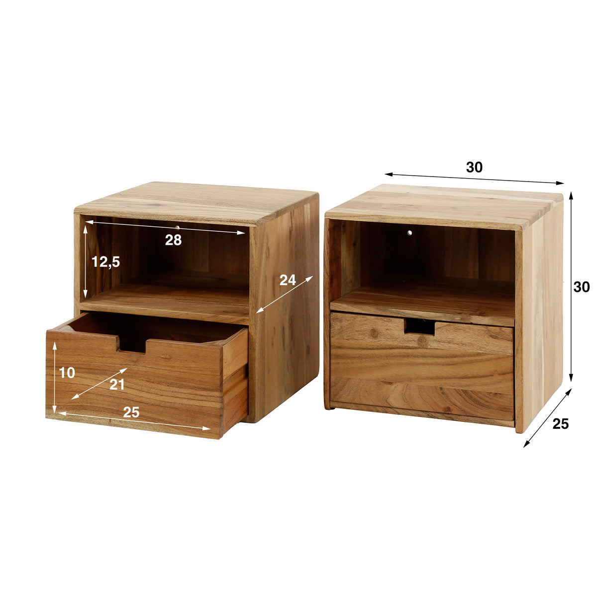 Schwebende Nachttische Slim XS, 2er-Set / Massives Akazienholz