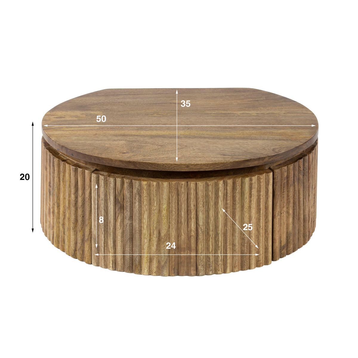 Nachttisch Flow, rund, 1 Schublade / Massives Mangoholz sandfarben
