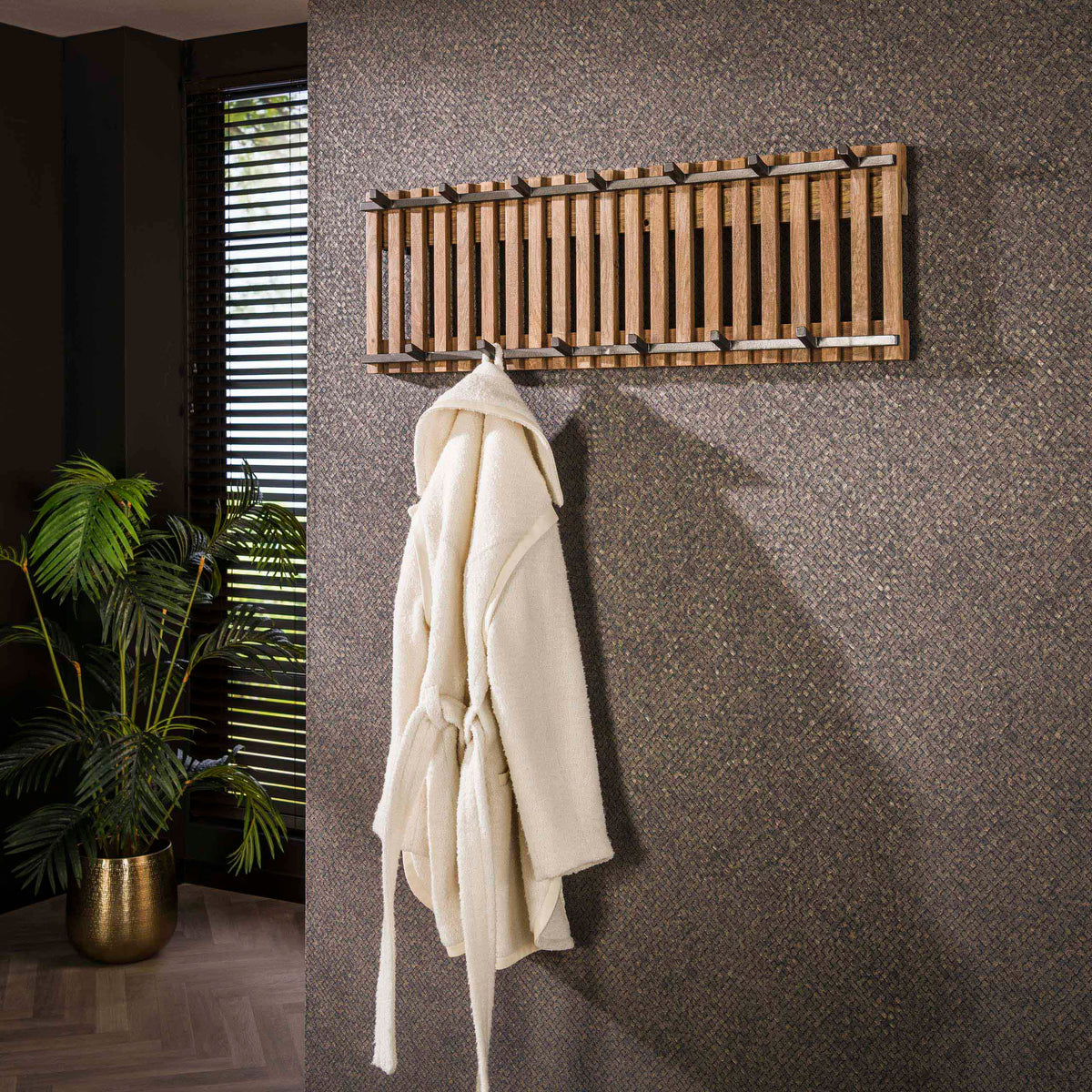 Rib coat rack, 7+6 hooks / Solid mango sand
