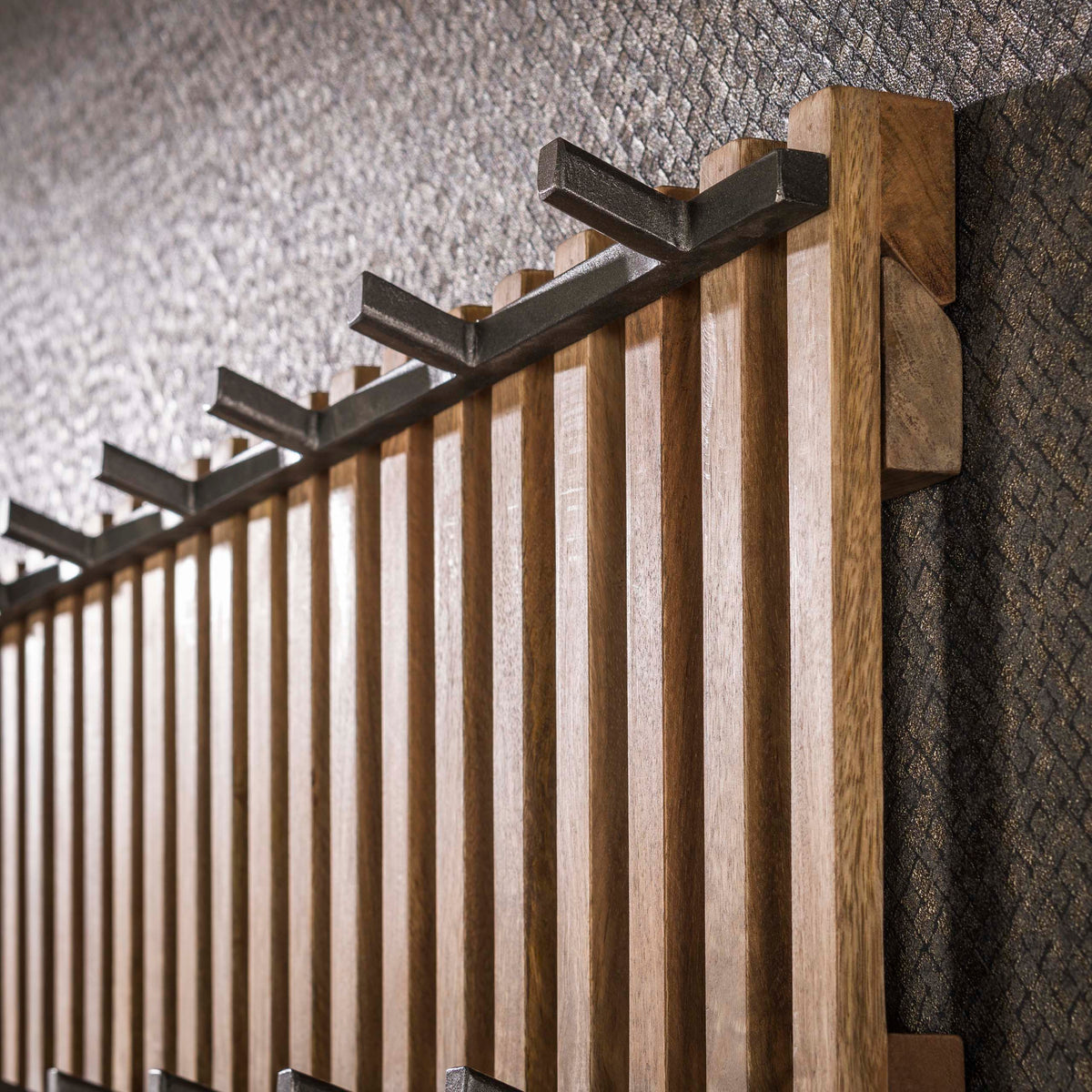 Rib coat rack, 7+6 hooks / Solid mango sand