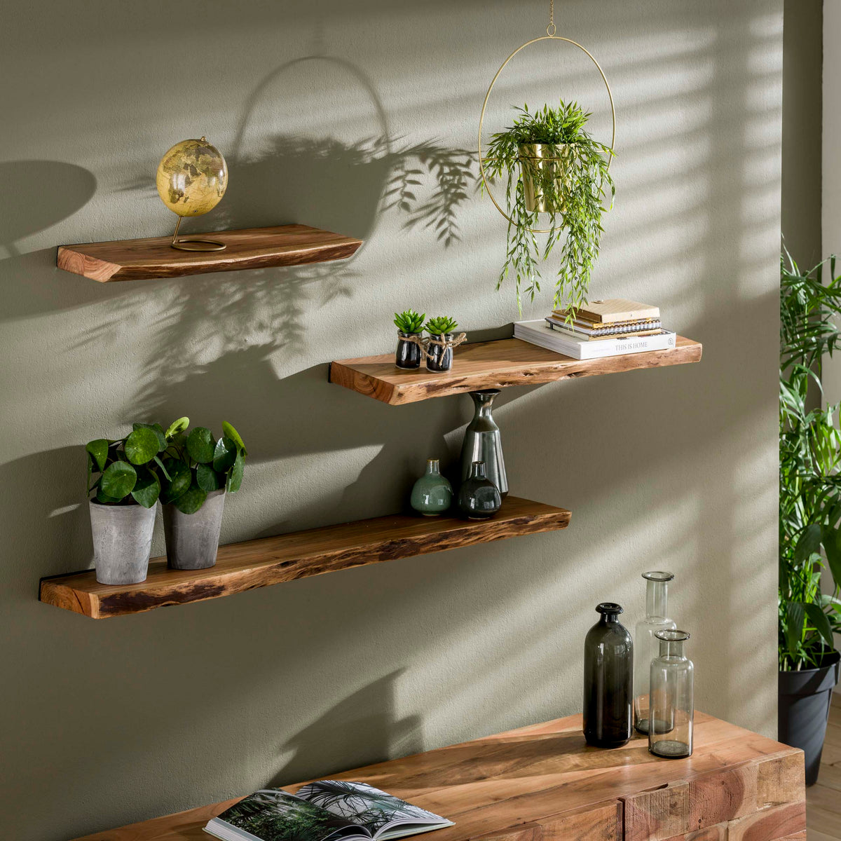 Slate wall shelf 120cm / Solid acacia