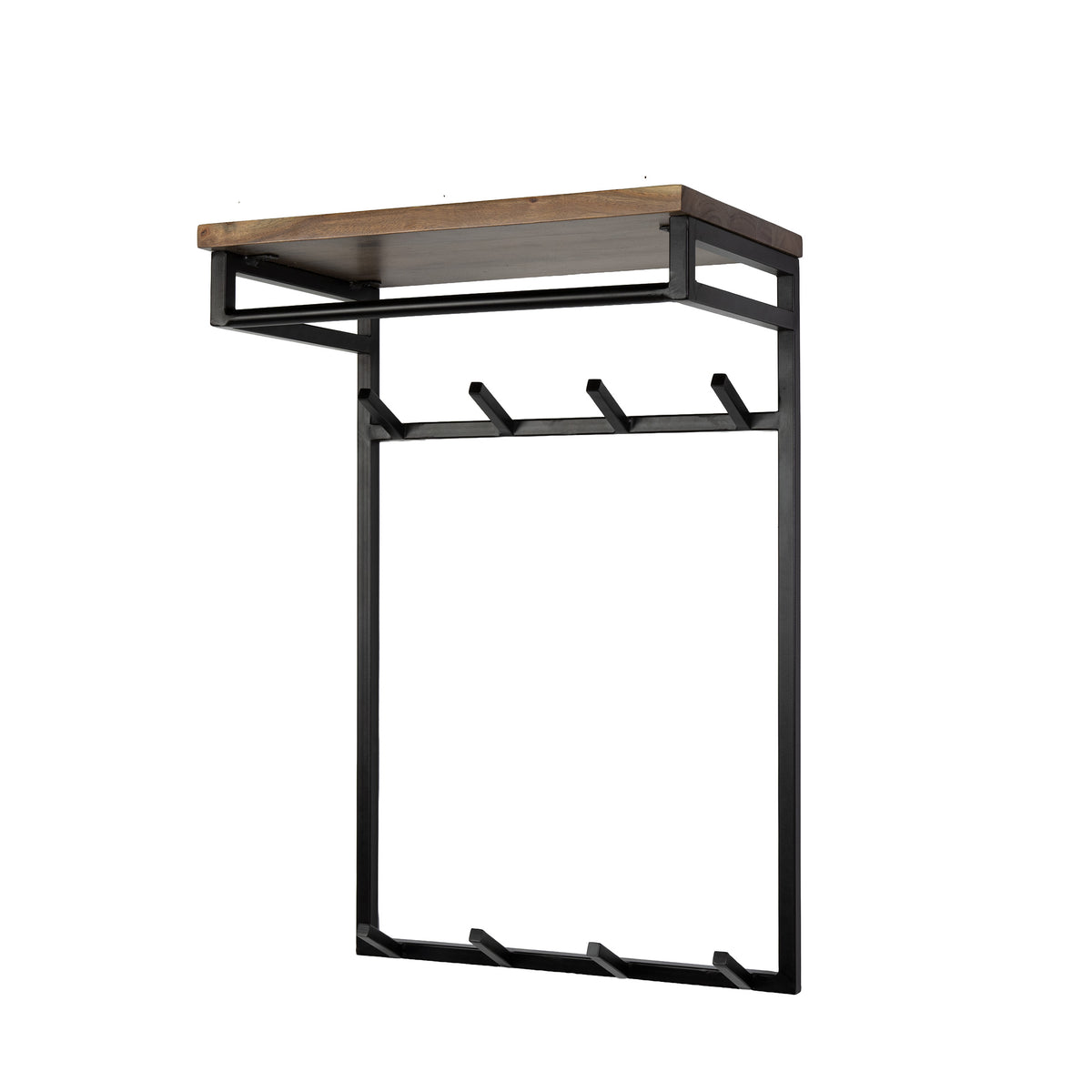 Klädhängare Porta hög med stång och hatthylla, 2x4 krokar / Massiv akacia brun