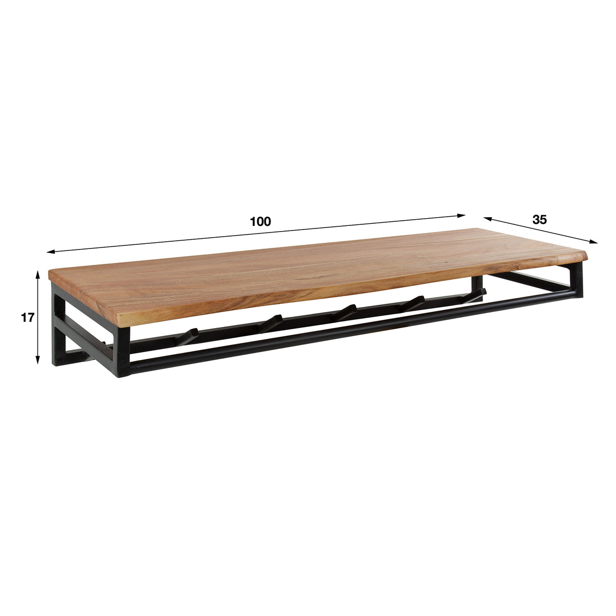 Garderobenständer Porta mit Stange und Hutablage, 6 Haken / Massives Akazienholz