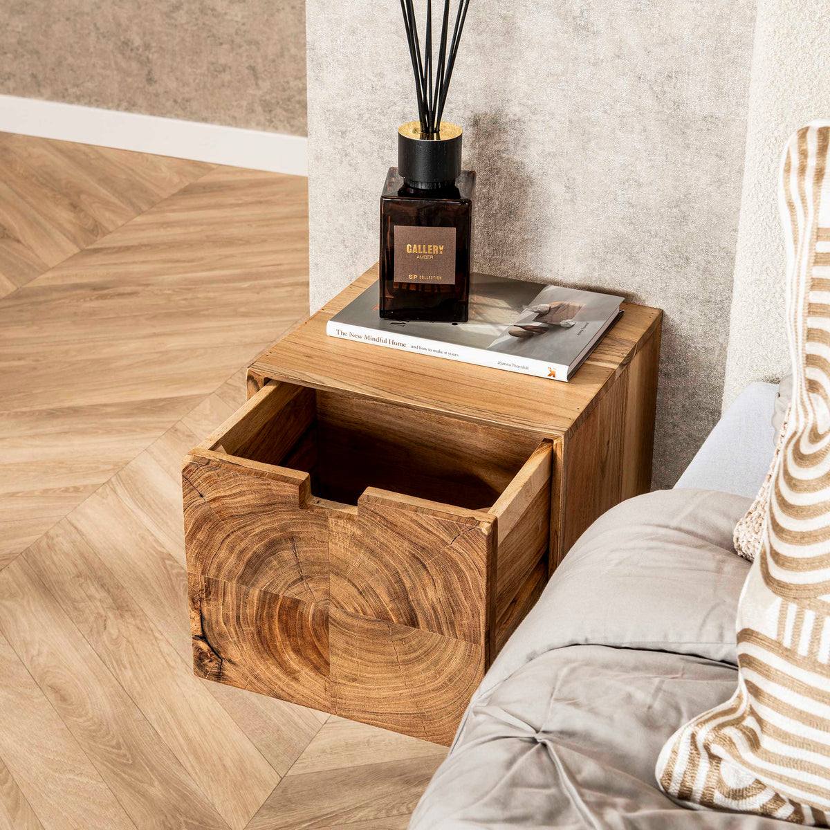 Core floating bedside table, 1 drawer / Solid acacia