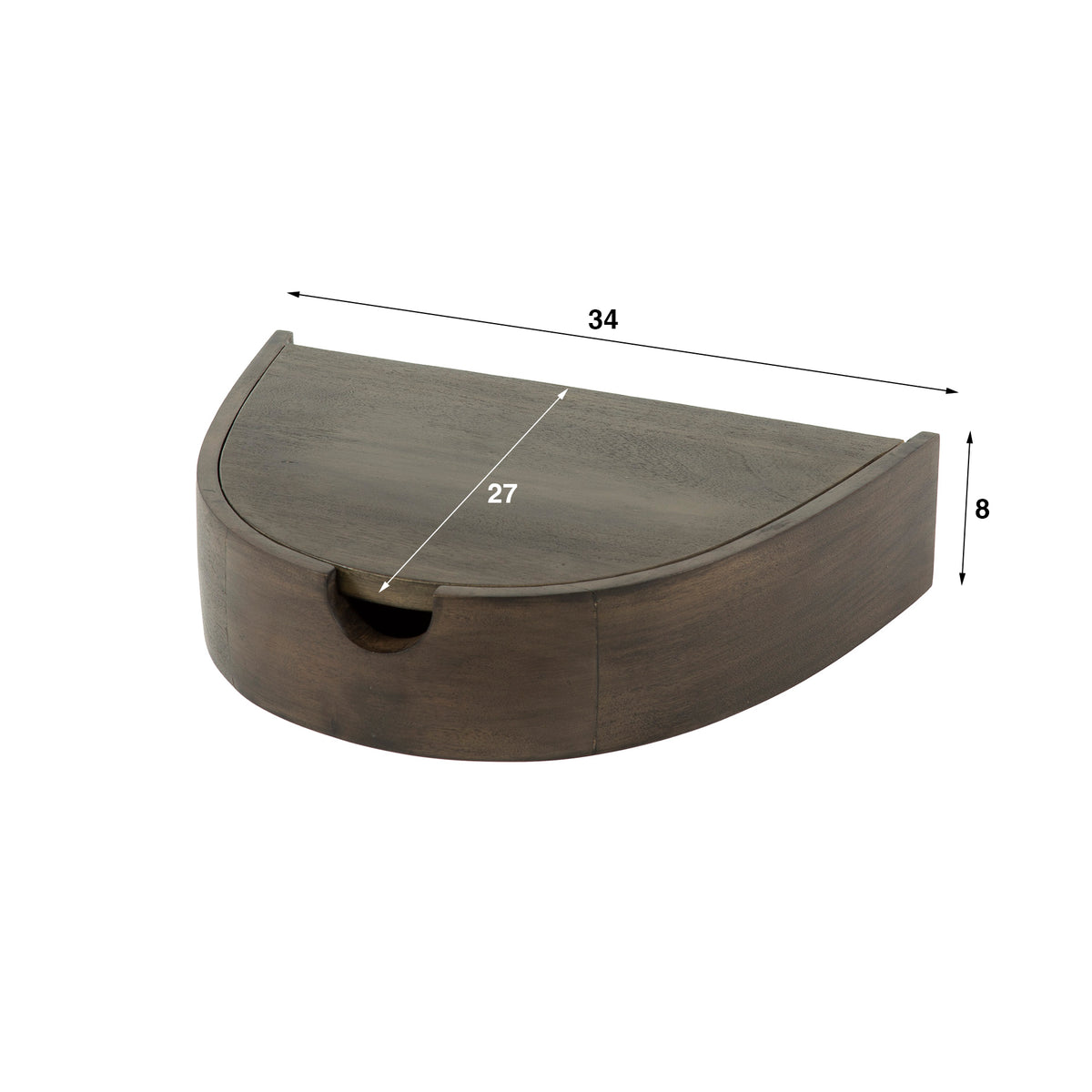 Mesita de noche Curveo flotante, 1 cajón, embalado en juegos de 2 / Acacia maciza glaze brown