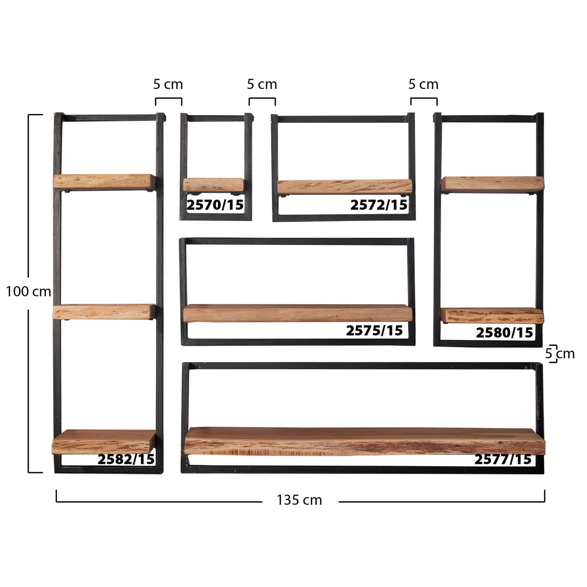 Væghylde Slate Frame 20cm / Massiv akacie