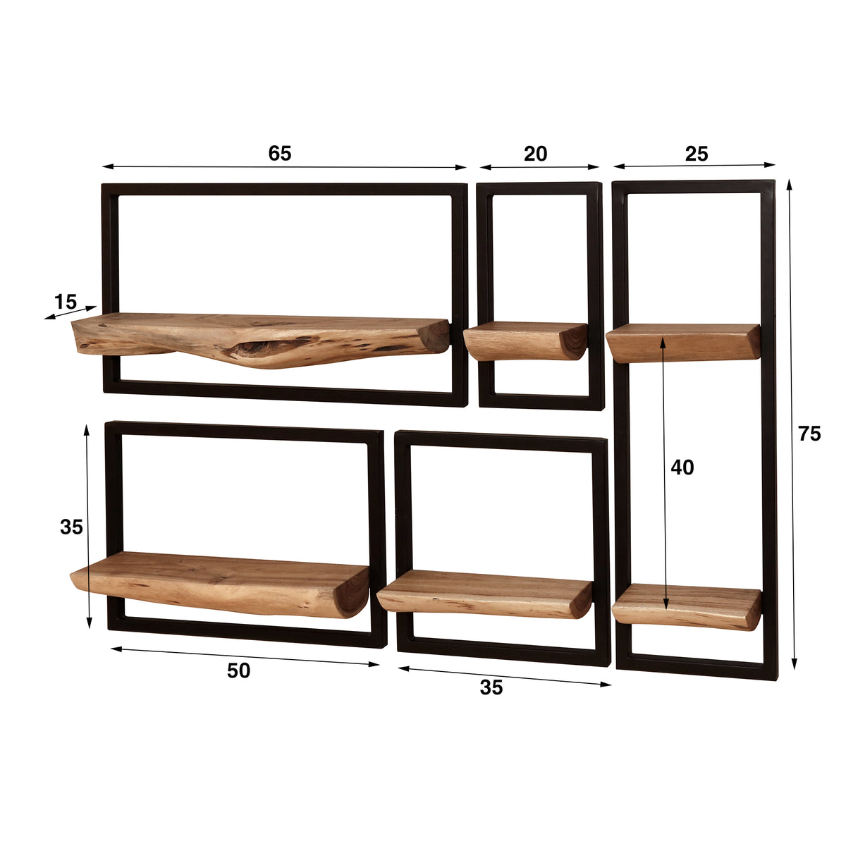 Väggreol Slate Frame set om 5 / Massiv akacia