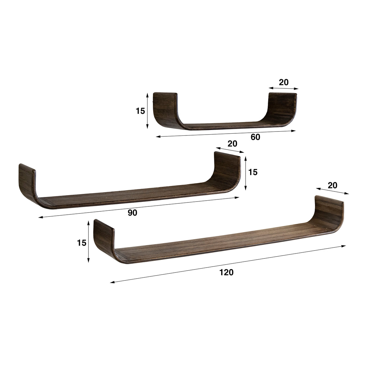 Vägghylla Amara Teak U-formad set med 3 / Massiv teak espresso