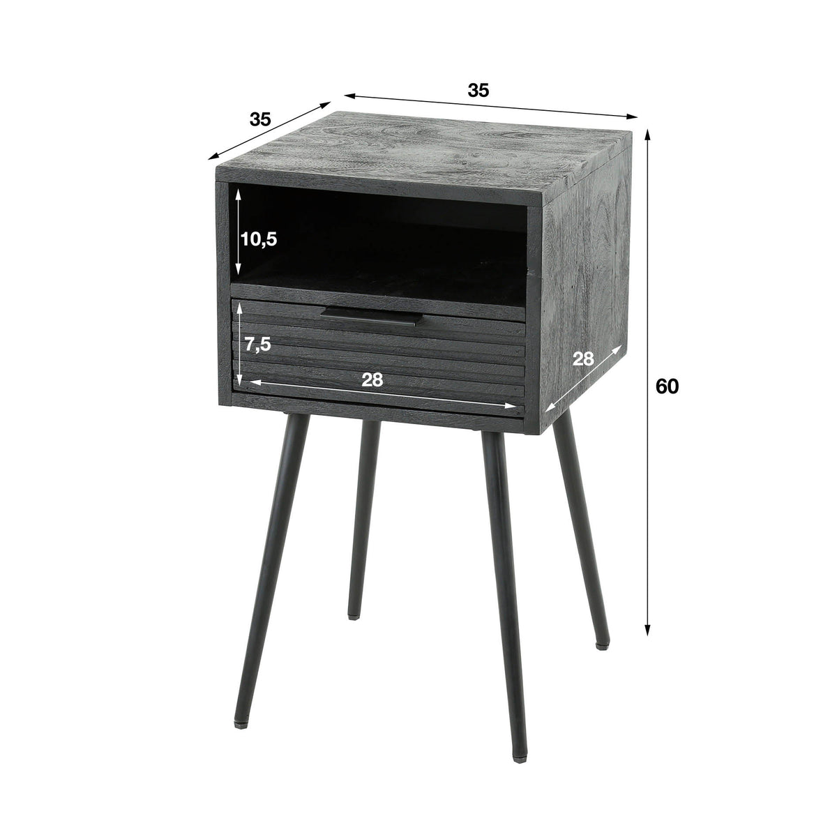 Mesita de noche Bay con 1 cajón / Mango macizo negro