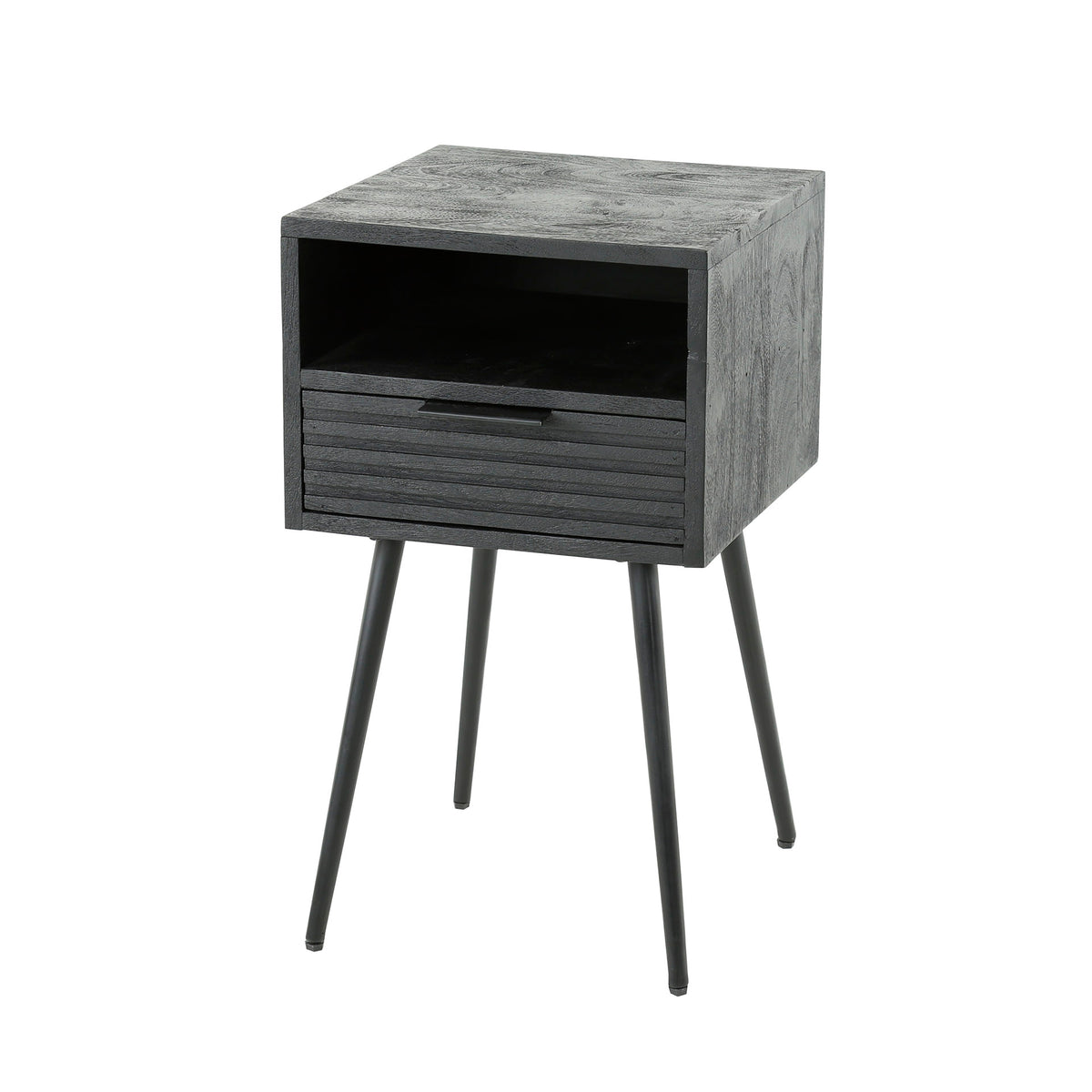 Mesita de noche Bay con 1 cajón / Mango macizo negro