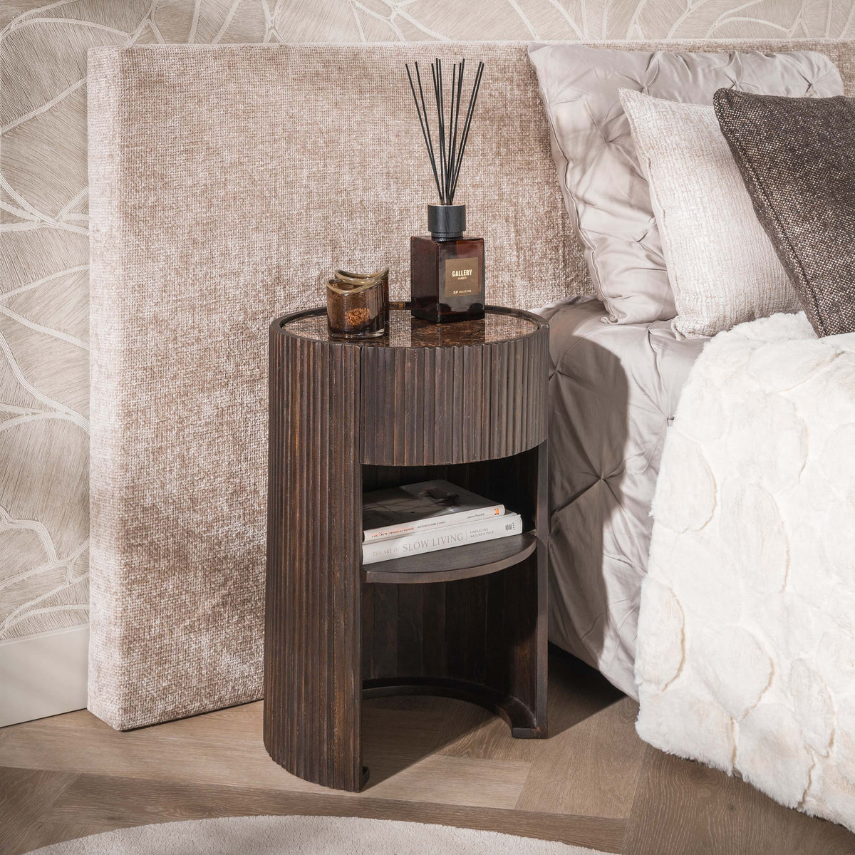 Ombra bedside table 1 drawer / Ceramic dark emperador