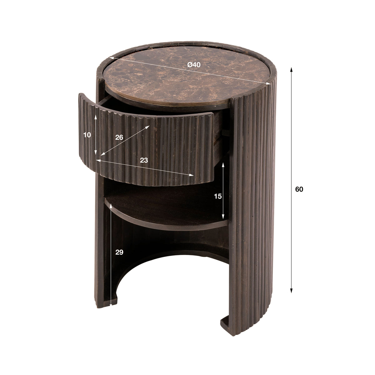 Sengebord Ombra med 1 skuffe / Keramik dark emperador