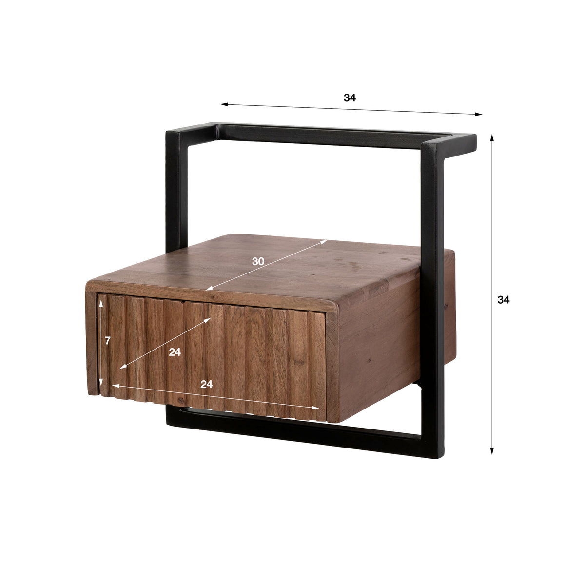 Sängbord Linea Flow XS med 1 låda / Massiv akacia brun