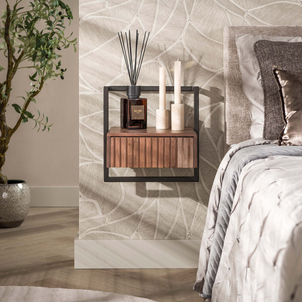 Comodino Linea Flow con 1 cassetto / Acacia massiccia marrone