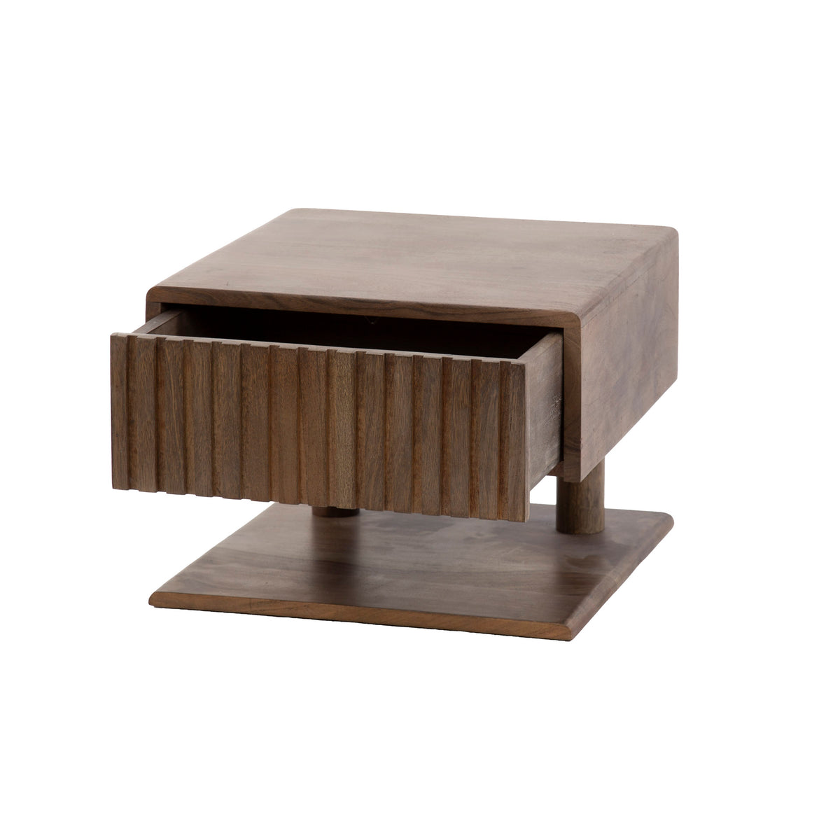 Sängbord Linea Shelve vägghängt med 1 låda / Massiv akacia brun