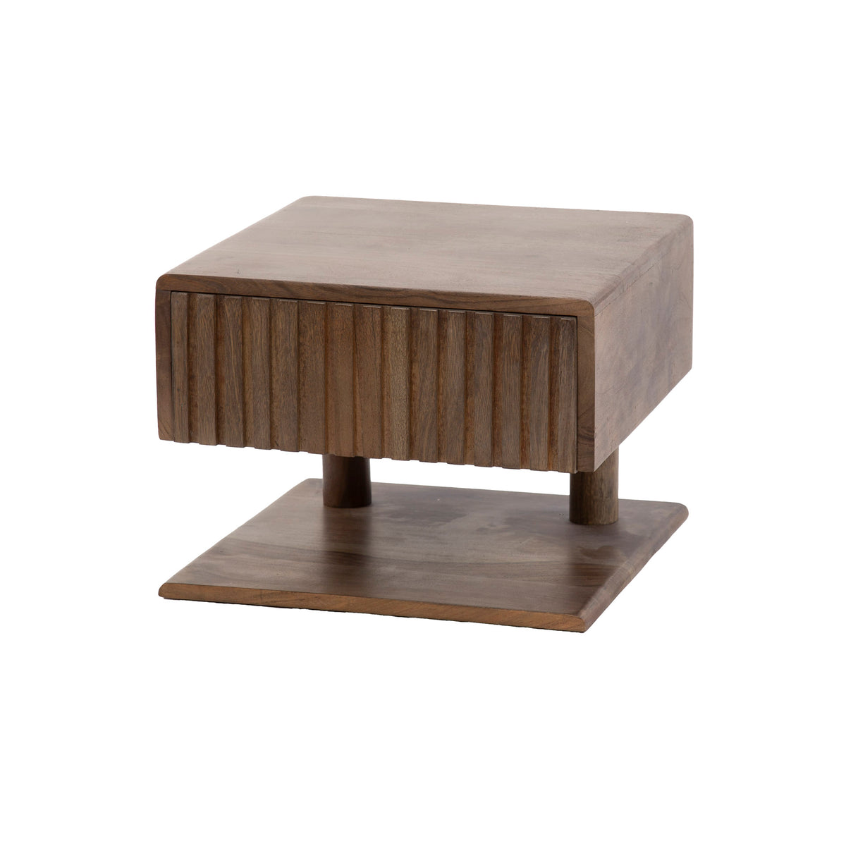 Sängbord Linea Shelve vägghängt med 1 låda / Massiv akacia brun