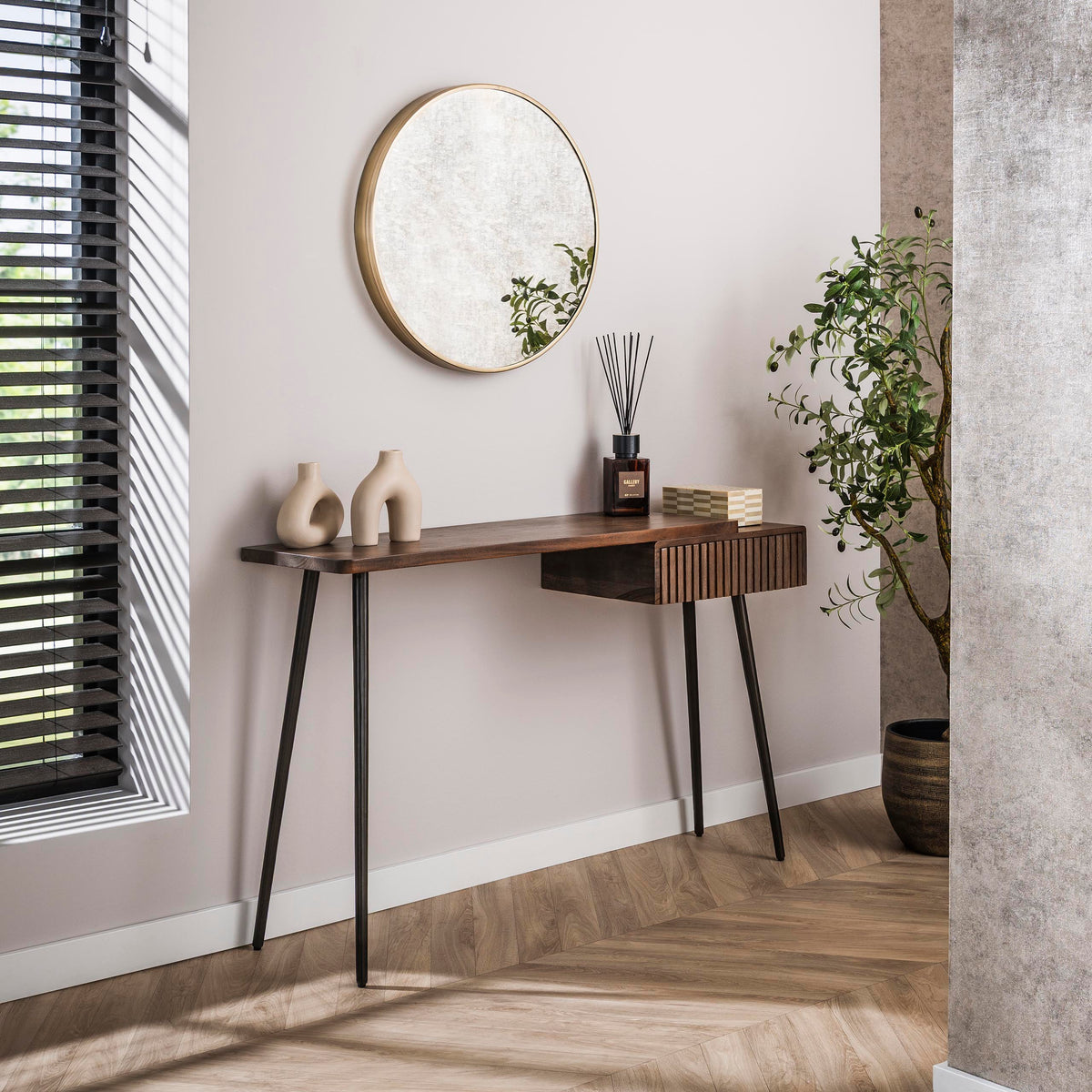 Linea hall/console table 1 drawer / Solid acacia brown