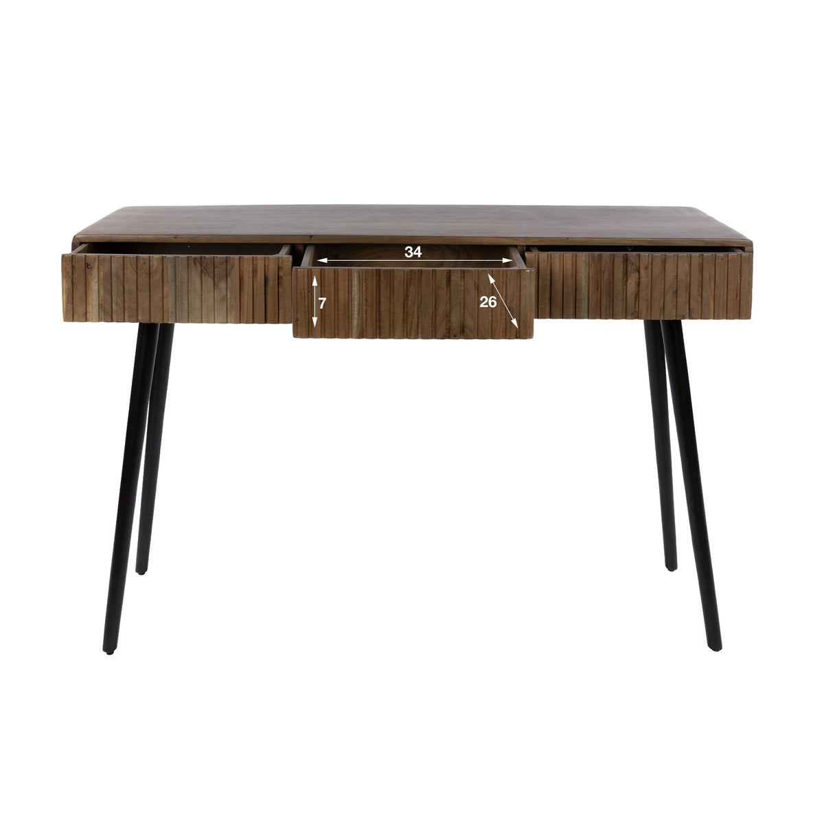 Mesa de recibidor o tocador Linea con 3 cajones / acacia maciza marrón