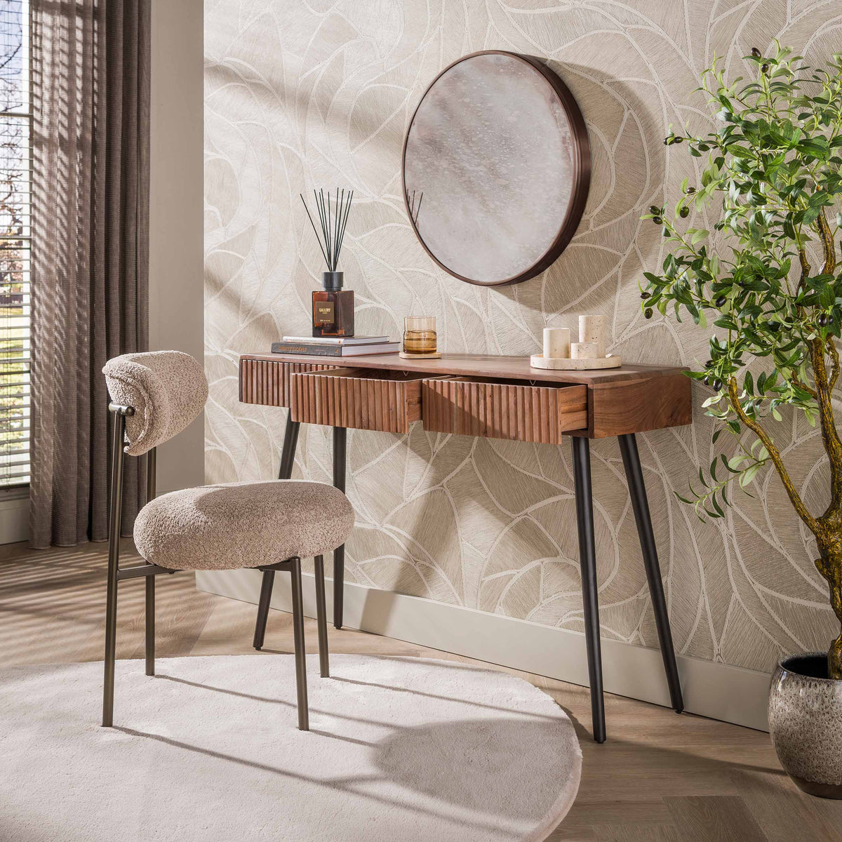 Hall- och sminkbord Linea med 3 lådor / Massiv akacia brun