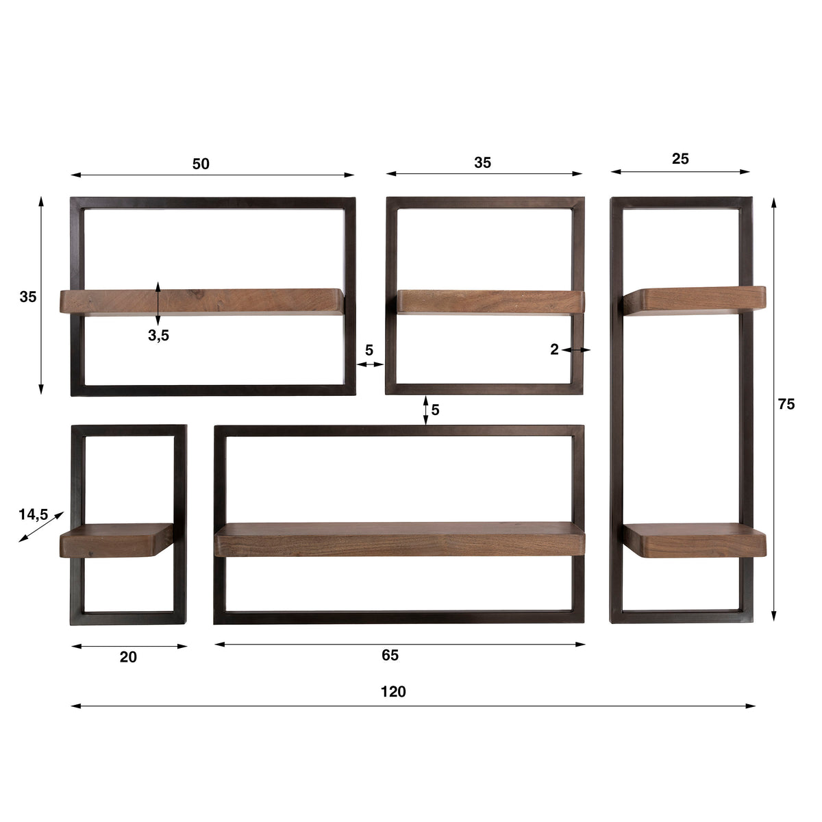 Mensola da parete Linea set da 5 / acacia massello marrone