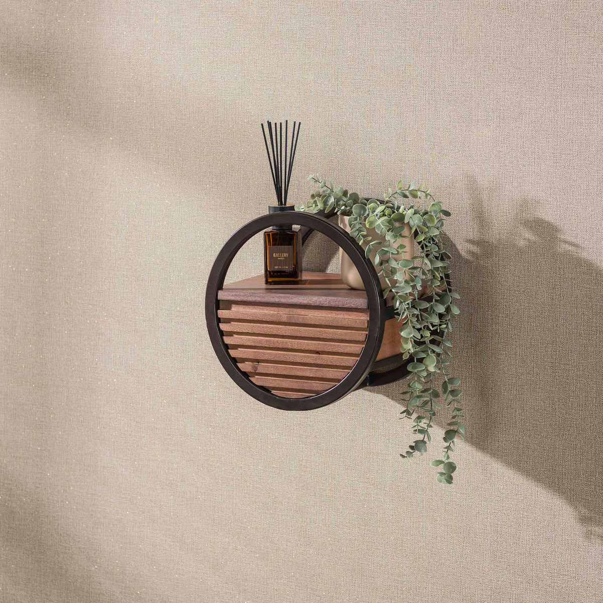 Półka ścienna Halo, 1 szuflada Ø30 cm / lite drewno akacjowe, brązowe