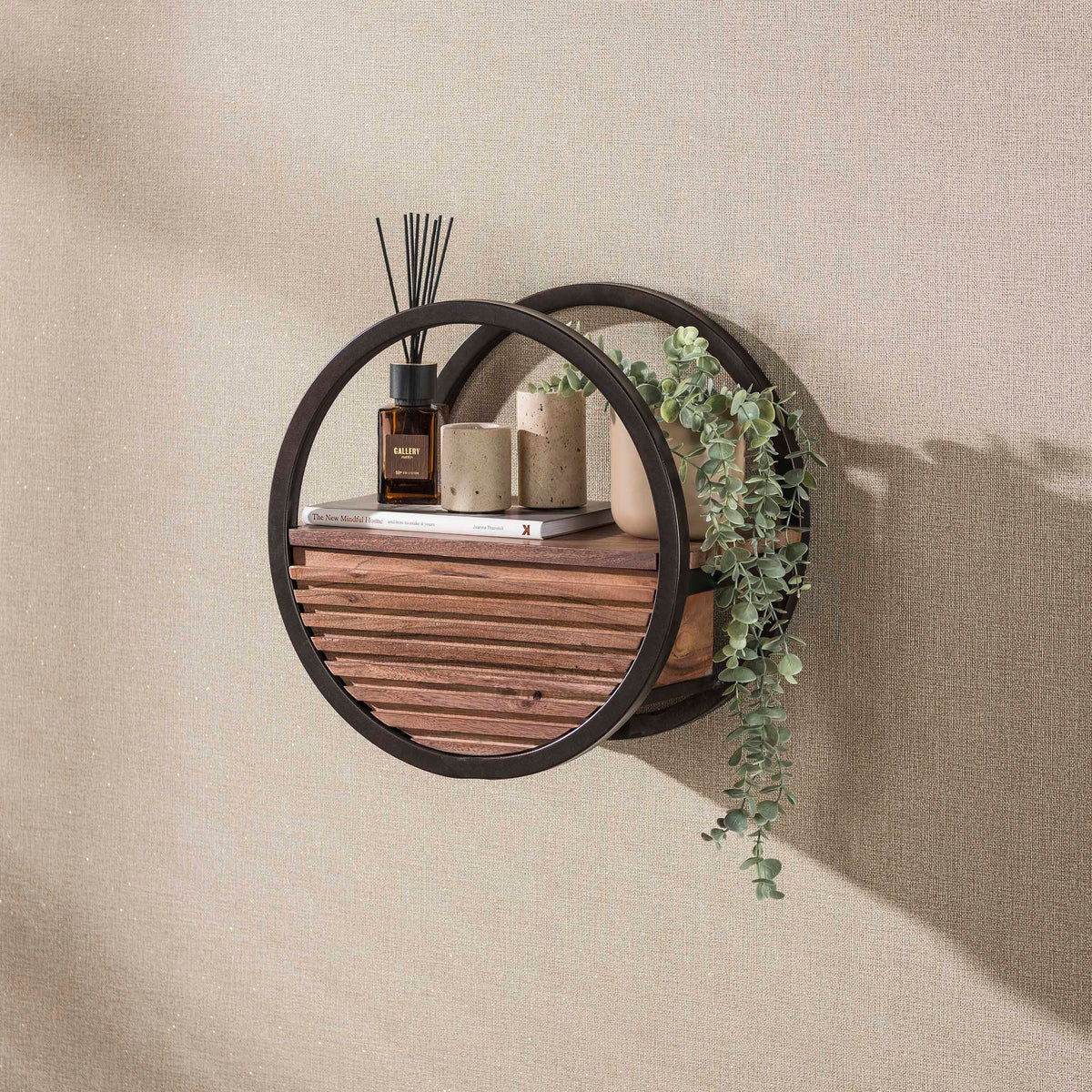 Estante de pared Halo 1 cajón Ø40cm / Acacia maciza marrón