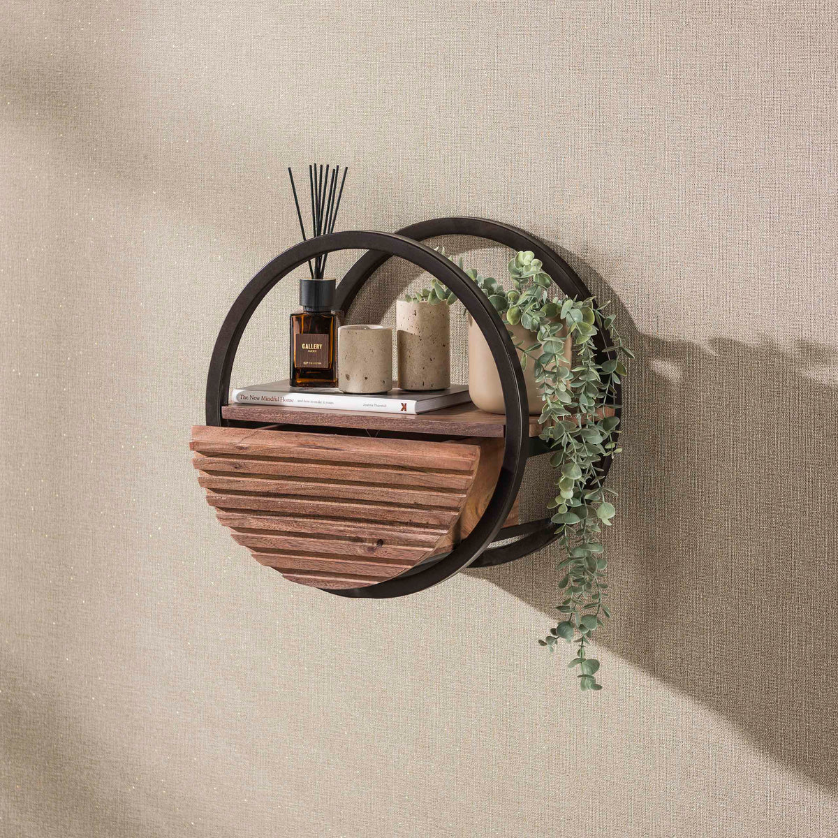 Estante de pared Halo 1 cajón Ø40cm / Acacia maciza marrón