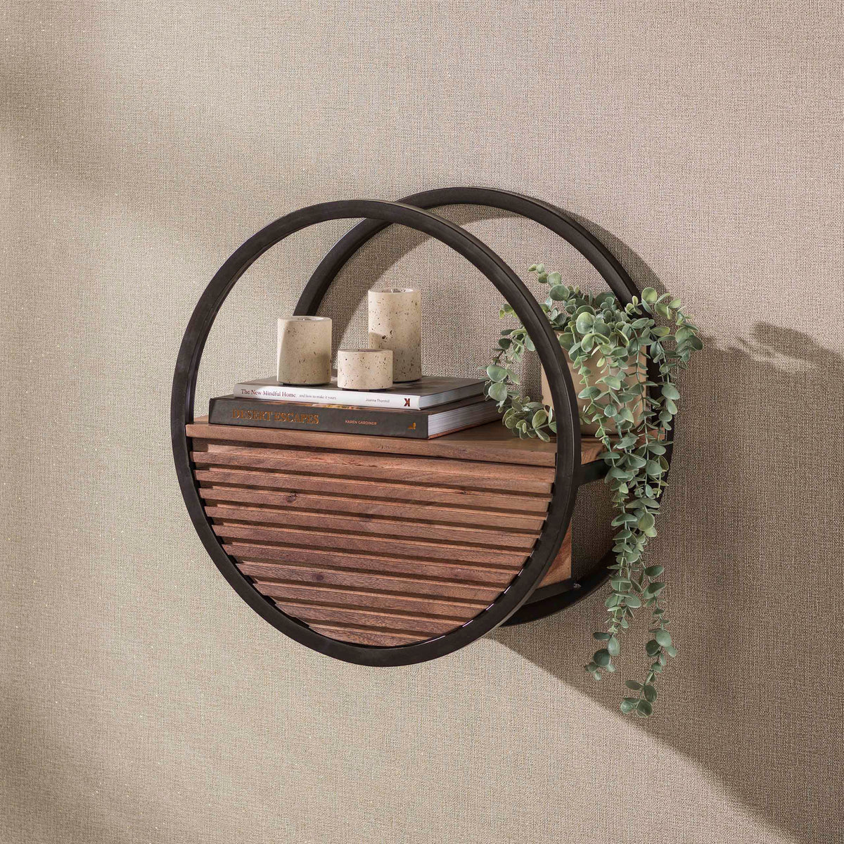 Wandregal Halo 1 Schublade Ø50cm / Massives Akazienholz braun
