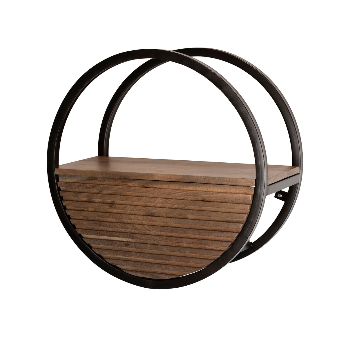 Wandregal Halo 1 Schublade Ø50cm / Massives Akazienholz braun