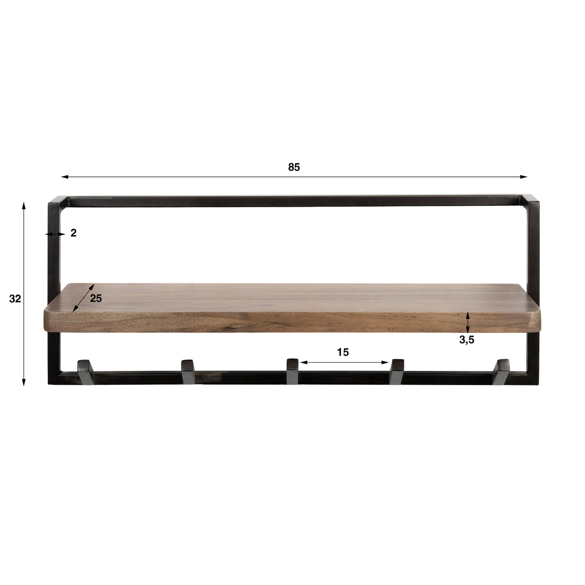 Garderobenständer Breeze Flow mit 6 Haken / Massives Akazienholz braun