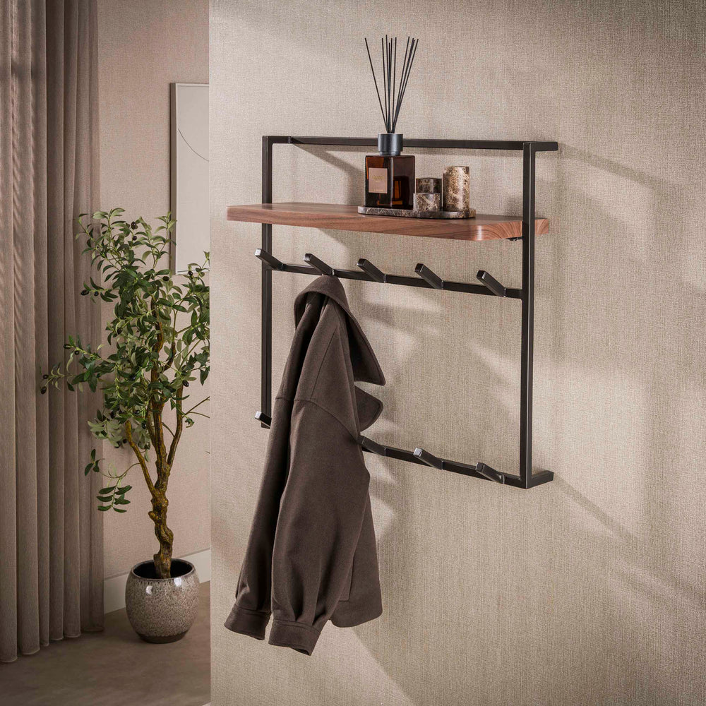 Garderobenständer Breeze Flow 2x5 Haken / Massives Akazienholz braun