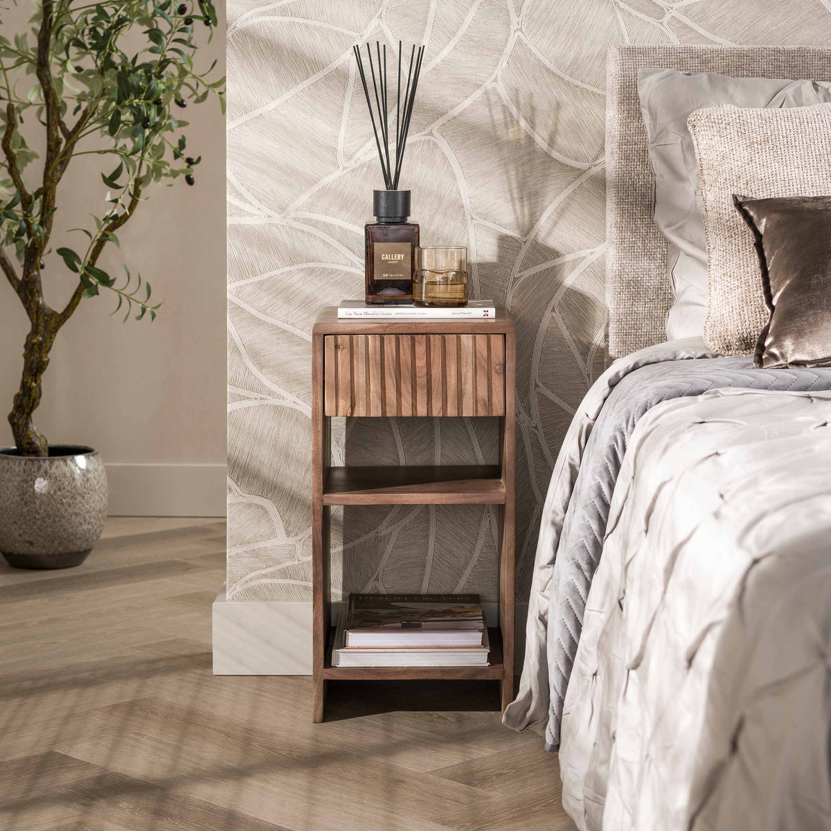 Bedside table Loft, 1 drawer / Solid acacia wood brown