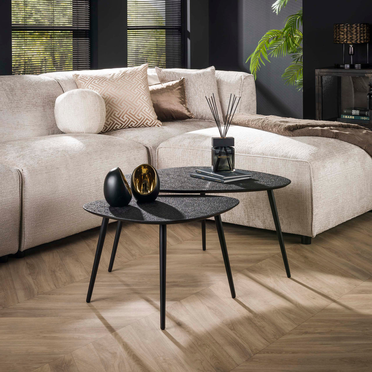 Bronze organic coffee table, set of 2 / gray