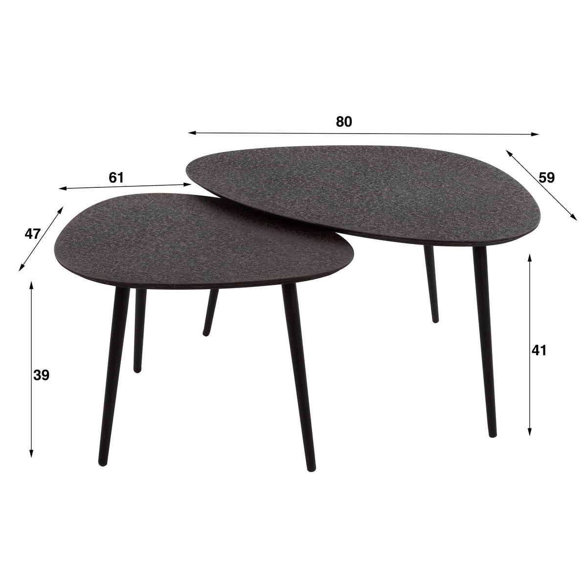Bronze organic coffee table, set of 2 / gray