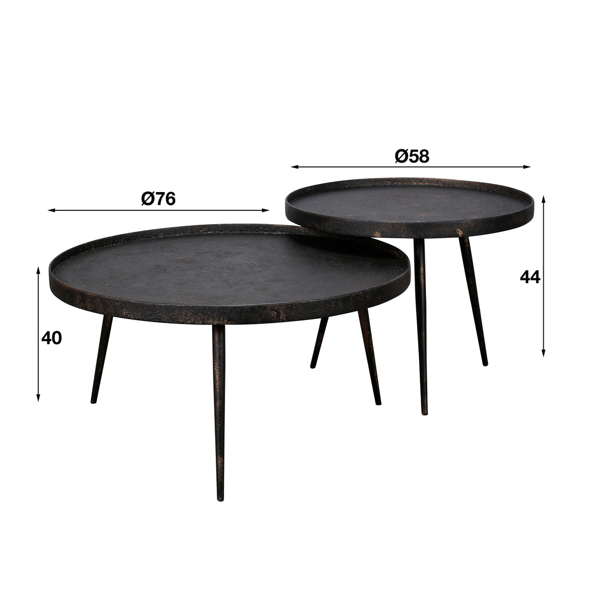 Bronze round coffee table, set of 2 / gray