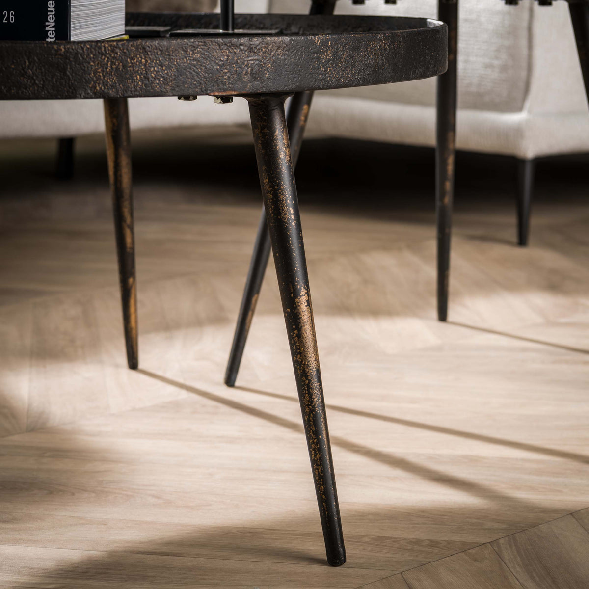 Bronze round coffee table, set of 2 / gray