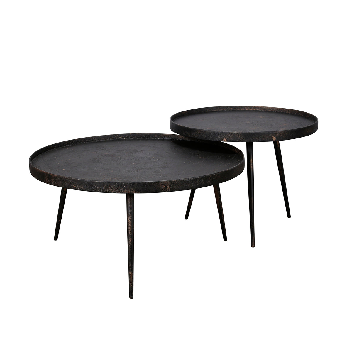 Bronze round coffee table, set of 2 / gray
