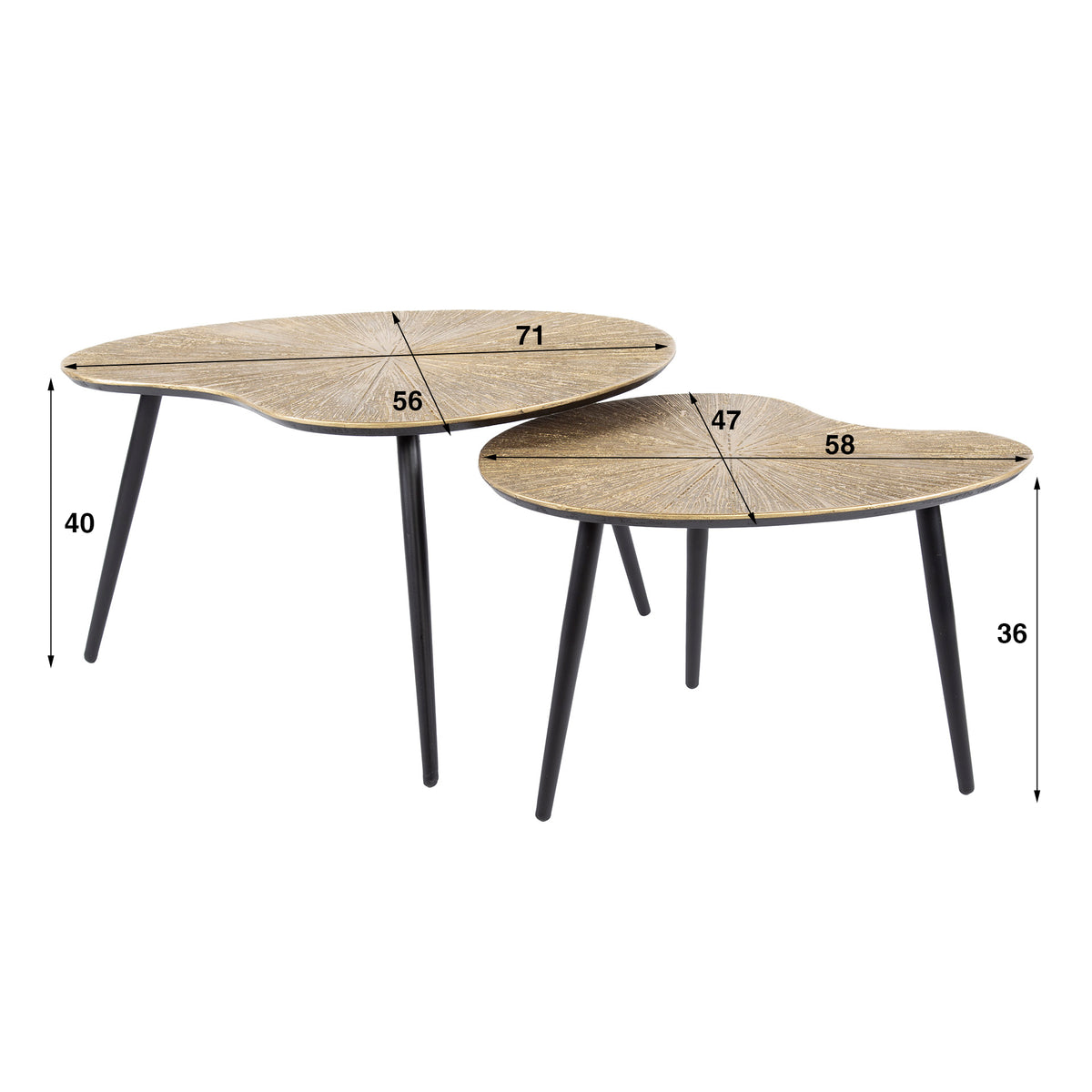Noma kidney-shaped coffee table set of 2 / Ray antique gold