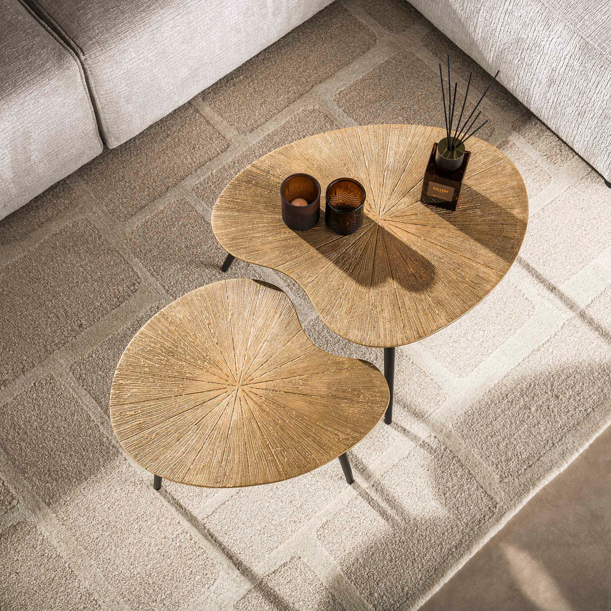 Noma kidney-shaped coffee table set of 2 / Ray antique gold