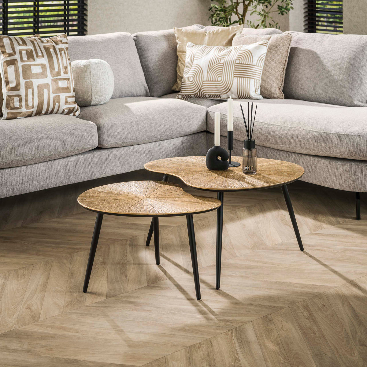 Noma kidney-shaped coffee table set of 2 / Ray antique gold