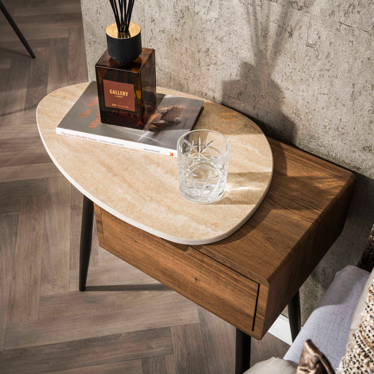 Comodino Tivaro 1 cassetto a sinistra / Ceramica travertino