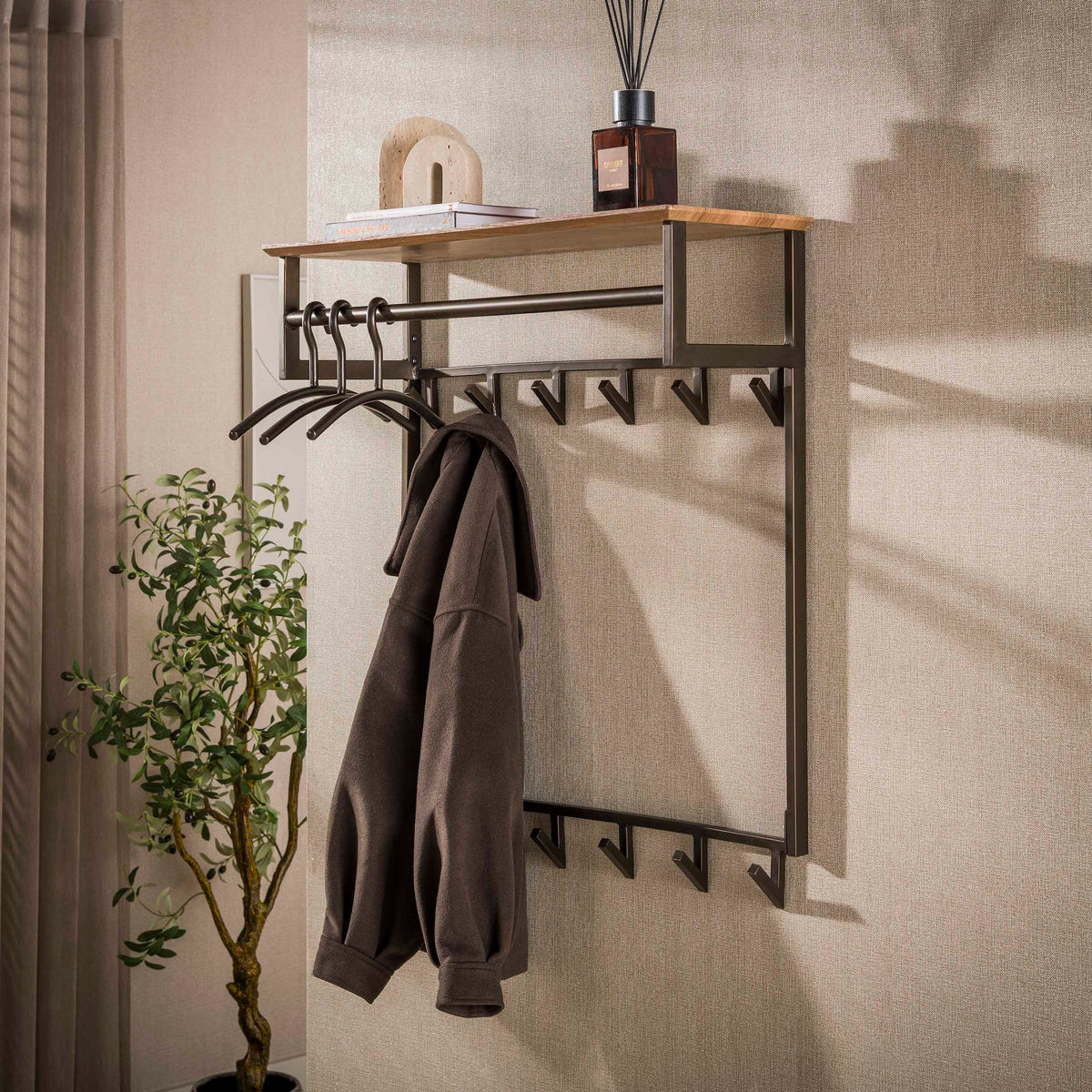 Hazel tall coat rack 2x6 hooks / Drift brown