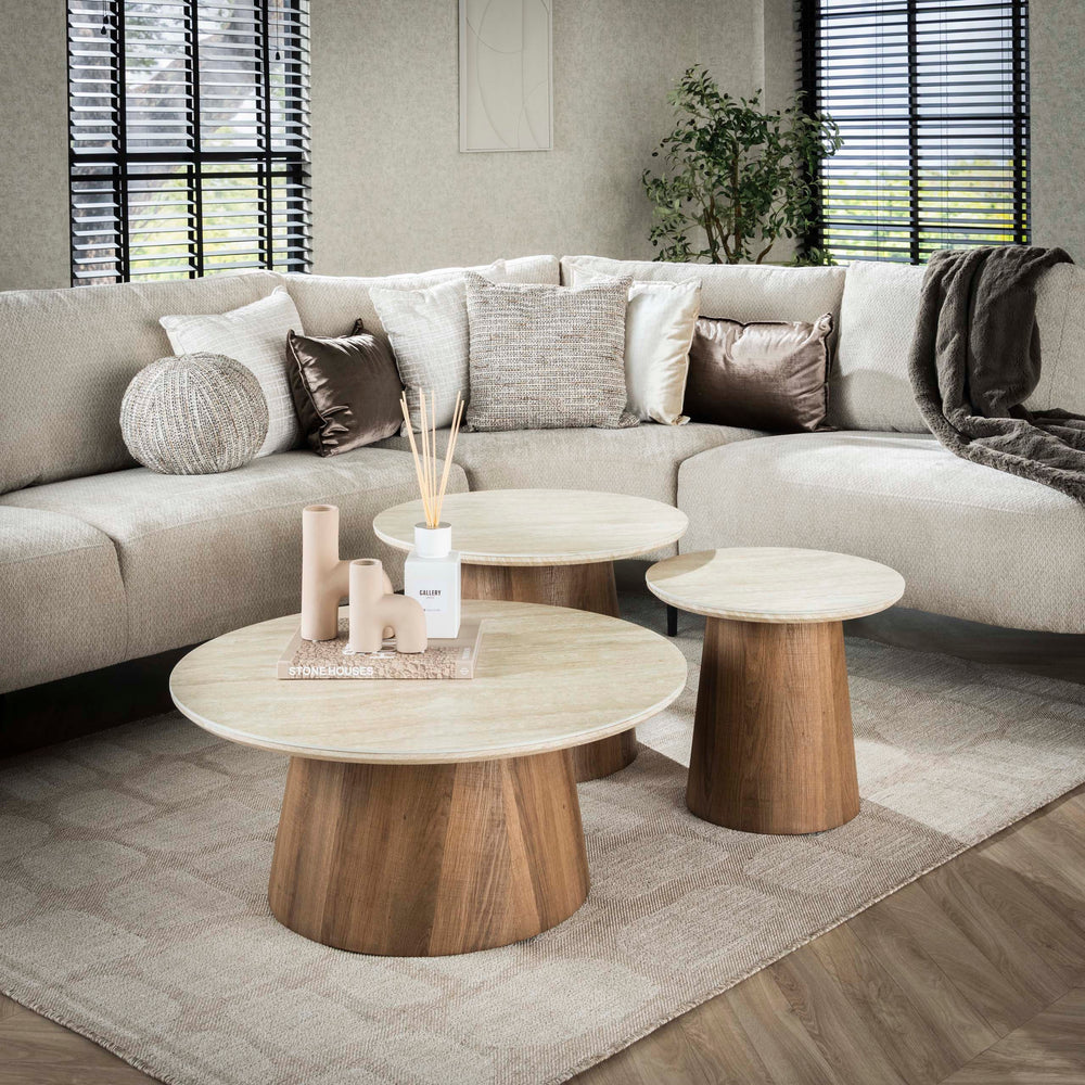 Soffbord Travino runt set om 3 / Keramik travertin